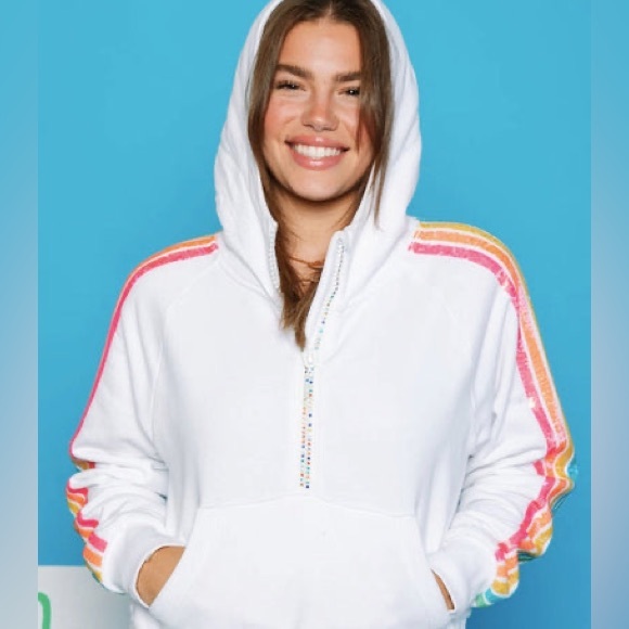 QUEEN OF SPARKLES Tops - Queen of Sparkles Rainbow Half Zip Hoodie – Size XS